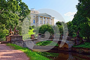 Summer landscape of the Pavlovsk garden, Russia. View to the pal