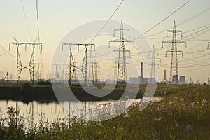 Summer landscape with power line