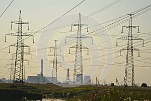 Summer landscape with power line