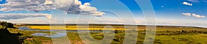 Summer landscape with river and sky, panorama