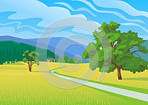 Summer landscape with road illustration
