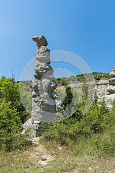 Summer landscape of Rock formation The Stone Dolls of Kuklica near town of Kratovo, Republic of North Macedonia