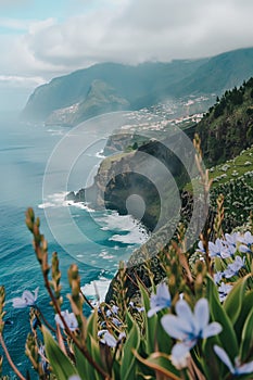 Summer landscape of rocky coastline.