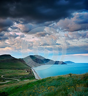 Summer landscape with the sea and mountains