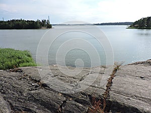 Summer landscape with sea, rock in Helsinki, Finland