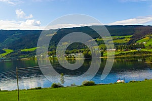 Summer landscape Slidrefjord lake shore scenery Norway