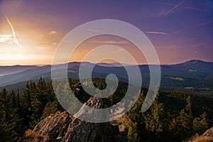 Summer landscape at sunset in National park Bayerische Wald photo