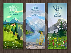 Summer landscape vertical banners set