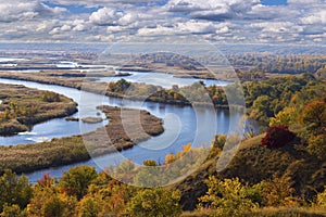 Summer landscape: Vorskla river . Top view. Ukraine. Europe