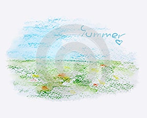 Summer landscape, watercolor illustration, vector
