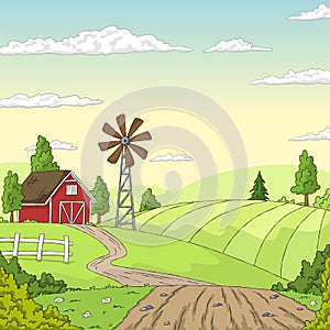 Summer landscape with windmill