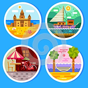 Summer landscapes in round badges