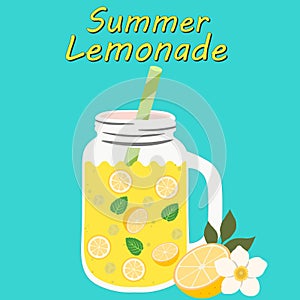 Summer lemonade. Juicy and bright summer poster, banner, cover or label with lemonade.