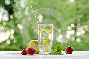 Summer lemonade . Lemon and mint, strawberry