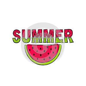 Summer lettering with hand-drawn watermellon