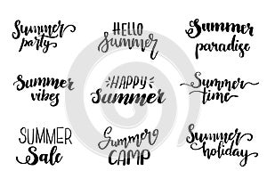 Summer lettering. Vector hand drawn brush letterings.