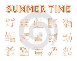 Summer line icons illustration concept set