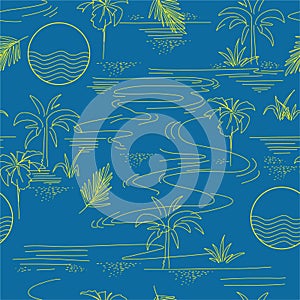 Summer line modern minimal island tropical mood seamless pattern on vector design for fashion,fabric,web,wallpaper, and all prints