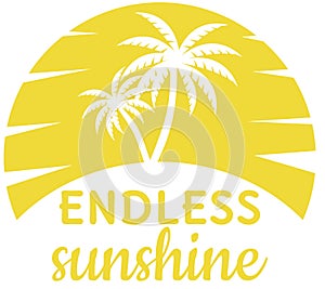 Summer logo with sun and palms illustration