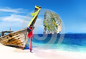 Summer Longtail Boat Poda Island Krabi Thailand Concept photo