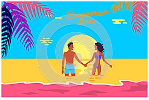 Summer Love Poster of Happy Couple Standing in Sea