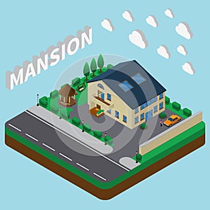 Summer Mansion Isometric Composition