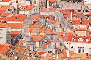Summer mediterranean cityscape - view of the roofs of the Old Town of Dubrovnik