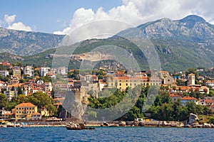 Summer Mediterranean landscape. Montenegro. View of coastal town of Herceg Novi