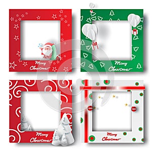 Summer Merry Christmas and Happy new year border frame photo design set on transparency background.Creative origami paper cut and