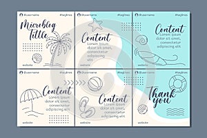 Summer microblog carousel template for social media with hand drawn summer elements, soft colors, for any business