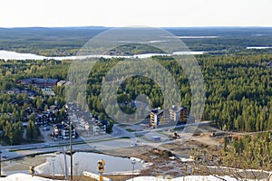 Summer and midnight sun in Levi ski resort in Lapland, Finland