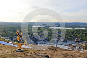 Summer and midnight sun in Levi ski resort in Lapland, Finland