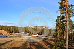 Summer and midnight sun in Levi ski resort in Lapland, Finland