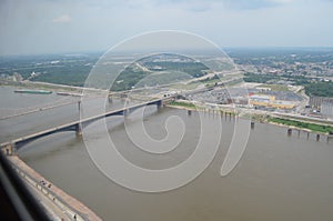 Summer in Missouri: Overlooking Mississippi River, Eads Bridge and Martin Luther King Bridge in St. Louis photo