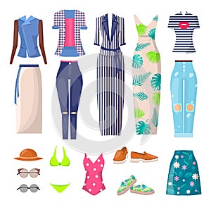 Summer Mode Clothing Set, Vector Illustration