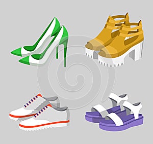 Summer Mode Shoe Collection Vector Illustration