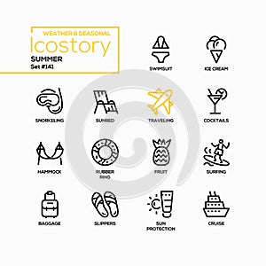 Summer - modern line design style icons set