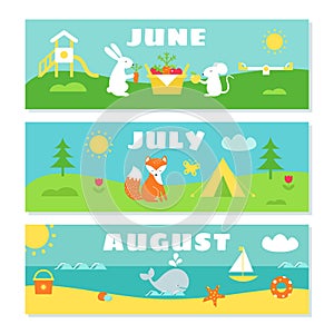 Summer Months Calendar Flashcards Set.