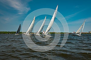 Summer mood: white sails against the blue sky .