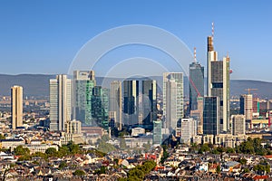Summer morning view on the city centre skyline of Frankfurt, the financial center of the Germany