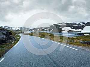 Summer mountain with lake and road (Norway