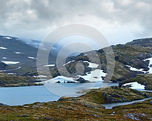 Summer mountain with lake and snow (Norway