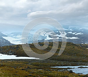 Summer mountain with lake and snow (Norway