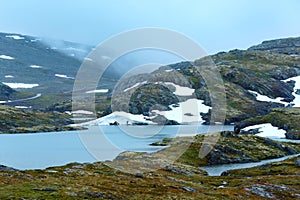 Summer mountain with lake and snow (Norway)