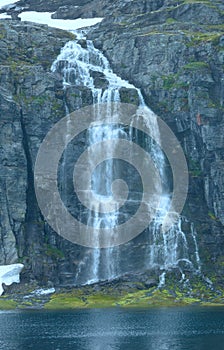 Summer mountain with lake and waterfall (Norway)