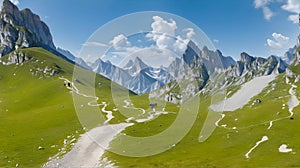 Summer mountain landscape during an hicking inside Col Rodella generated by Ai