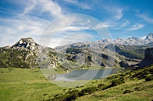 Summer mountain landscape inLake Ercina, in Covadonga lakes, Asturias, Spain