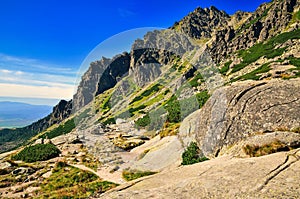 Rocky peaks against blue sky