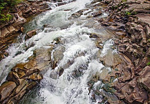 Summer mountain river waterfalls