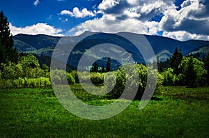 Summer mountainous countryside with hills